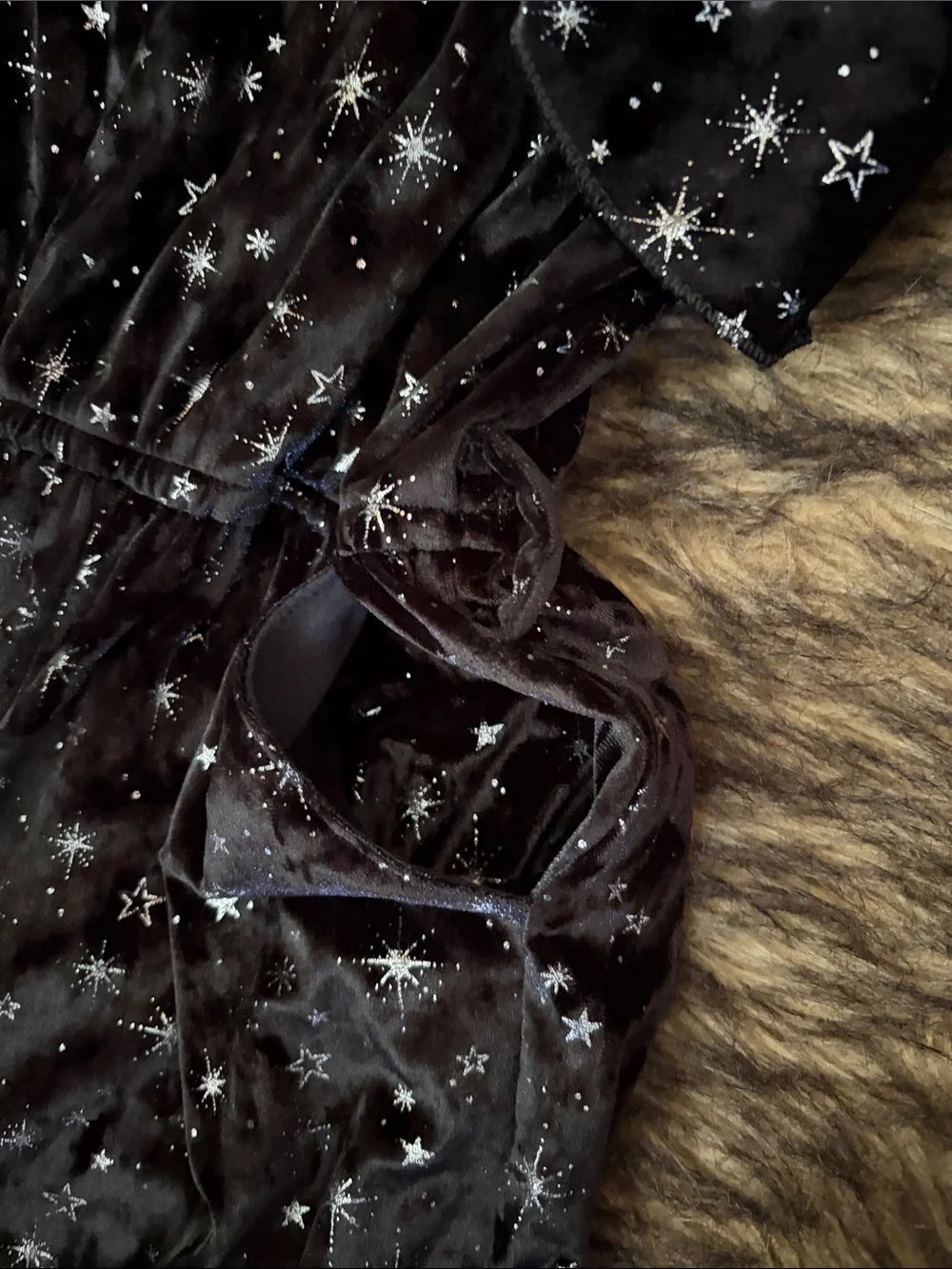Justice Black Velvet Silver Star Print One-Shoulder Jumpsuit Size S 7/8 Holiday